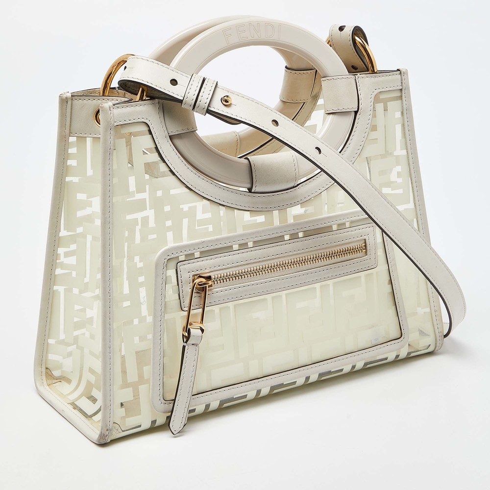 FENDI Transparent/Off White Zucca PVC and Leather Small Runaway Shopper Tote - Picture 3 of 8